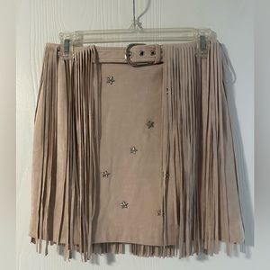 Kittenish Fringe Suede Pink Skirt Size S Never Been Worn